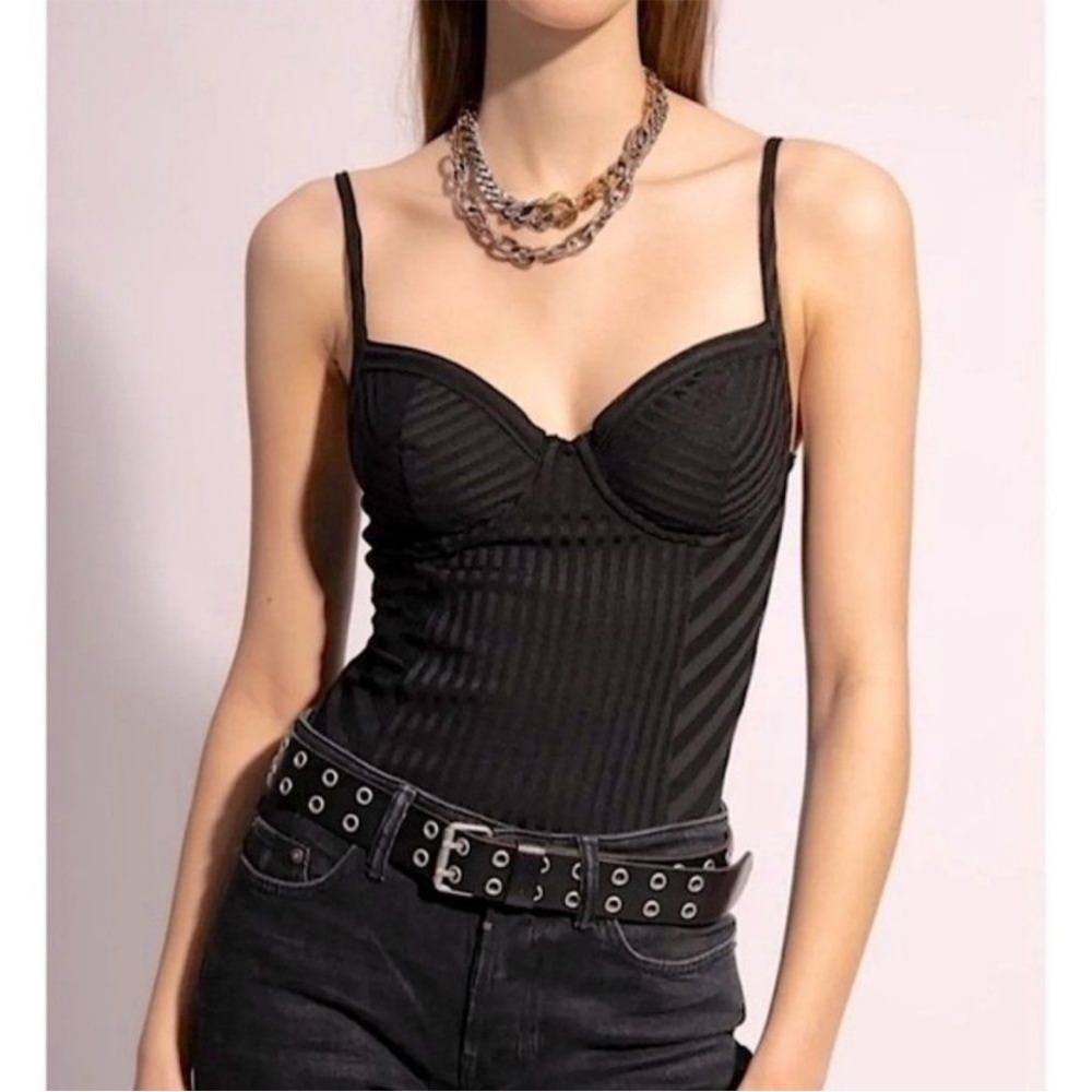 All Saints Black Striped Bodysuit size 6